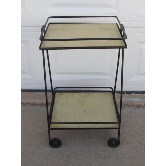 Mid 20th Century Iron 2 Tier Rolling Bar Cart Mathieu Matégot Style For Sale - Image 9 of 18