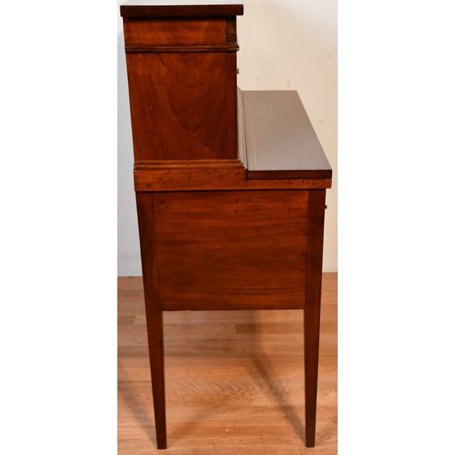 1910s Antique English Sheraton Mahogany Inlaid Writing Secretary Tambour Desk. For Sale - Image 4 of 18