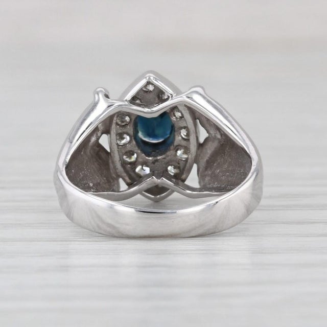 0.82ctw Blue Sapphire Diamond Halo Ring 18k White Gold Size 3.5 Engagement For Sale In Greensboro - Image 6 of 7