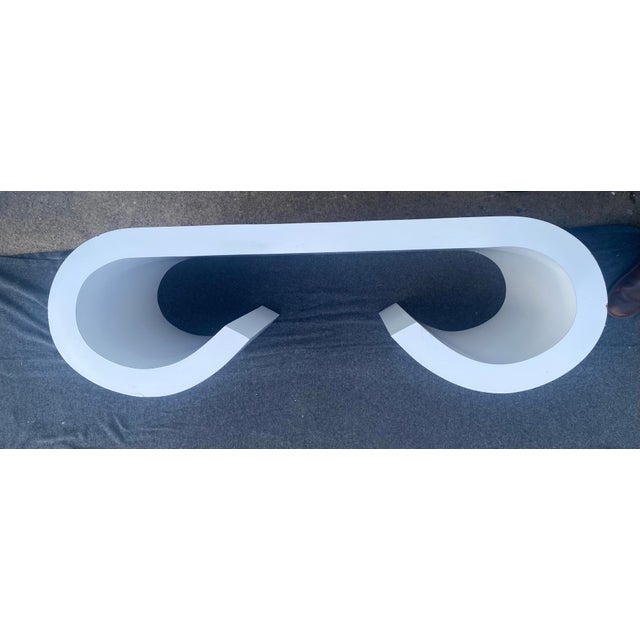 White Postmodern 1970s White Laminate Waterfall Scroll Coffee Table After Karl Springer For Sale - Image 8 of 9