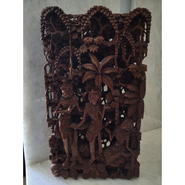 Asian Antique Vintage Indonesian Balinese Hand Carved Wooden Wall Panel For Sale - Image 3 of 11