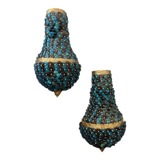 1940’s Dore Bronze Sconce Cages With Beaded Glass in the Style of Ercole Barovier, a Pair For Sale