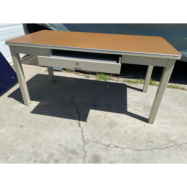 Steelcase McDowell and Craig Vintage Metal Writing Desk For Sale - Image 4 of 11