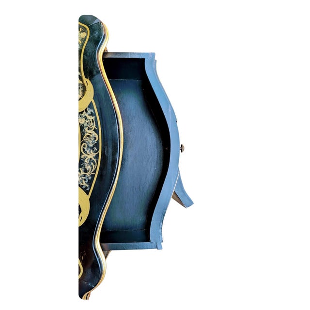 Black Vintage Victorian Credenza Marquetry Display Cabinet Carved and Painted by Hand For Sale - Image 8 of 14