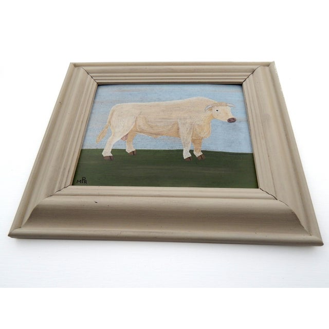 Matt Rix, Naive Style Prize British White Bull, Oil on Board, Framed For Sale - Image 3 of 10