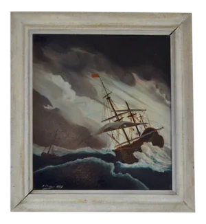 Oil Painting After Willem van de Velde by Chapuis, 1950s