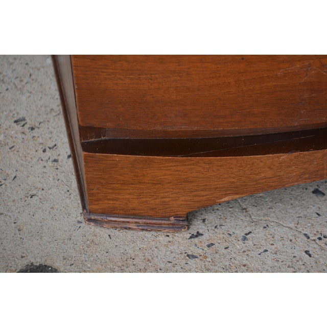 1950s Vintage Mid Century Curved Front Wooden Nightstand W/ Cupboard & Drawer Brass Hardware For Sale - Image 10 of 12