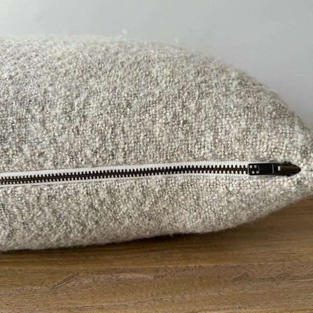 Custom Linen and Wool Lumbar Pillow in Flax With Down Feather Insert For Sale - Image 4 of 6