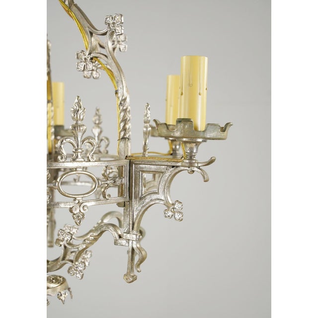 Mid 20th Century Gothic Nickel Plated Bronze Chandelier For Sale In New York - Image 6 of 16