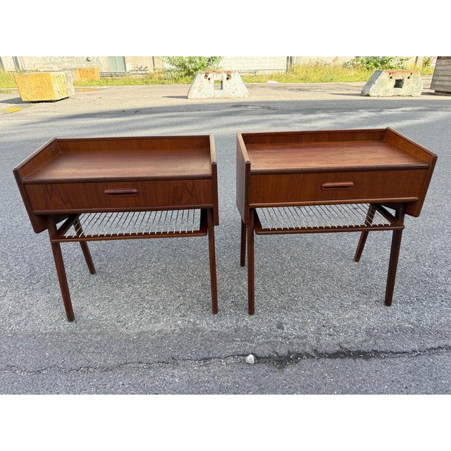 Danish Teak Nightstands with String Shelves, 1967, Set of 2 For Sale - Image 6 of 17