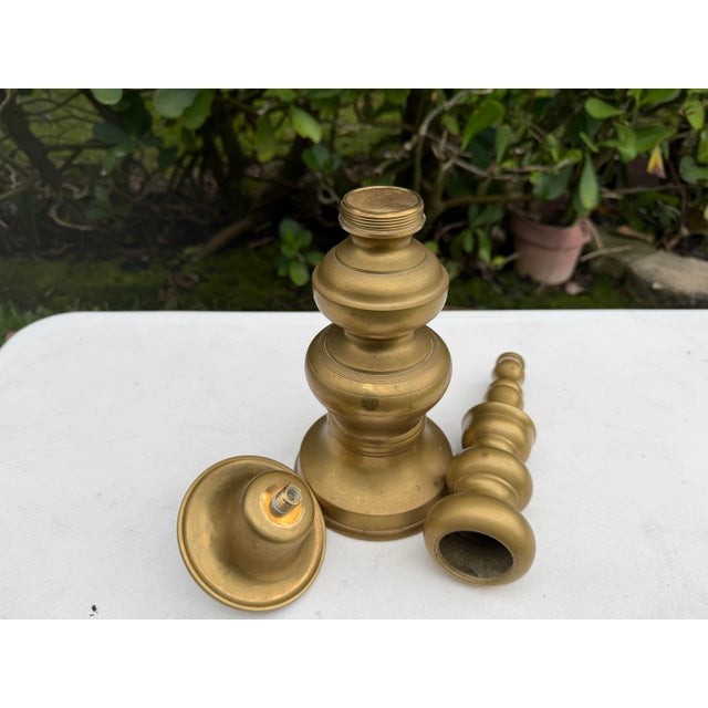Vintage 20” Brass Turned Baluster Candlesticks, a Pair For Sale - Image 11 of 12