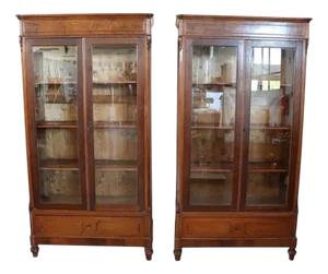 Antique Walnut Bookcases, 1800s, Set of 2