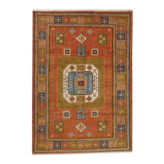 Tribal Pumpkin Orange Vintage Caucasian Kazak Rug For Sale