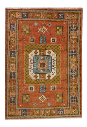 Tribal Pumpkin Orange Vintage Caucasian Kazak Rug
