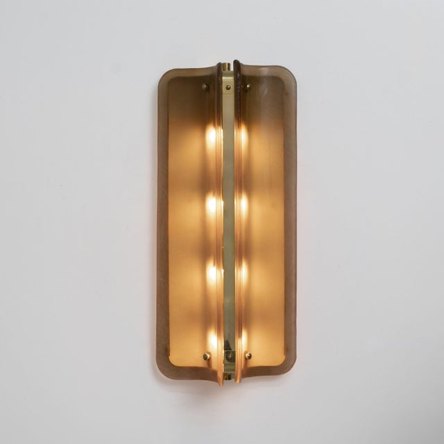 Big Curved Amber Murano Glass and Brass Wall Sconces, 2000, Set of 2 For Sale - Image 4 of 8