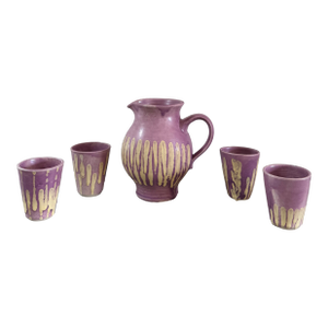 Mid Century German Handmade Pitcher & Tumblers- 5 Pieces
