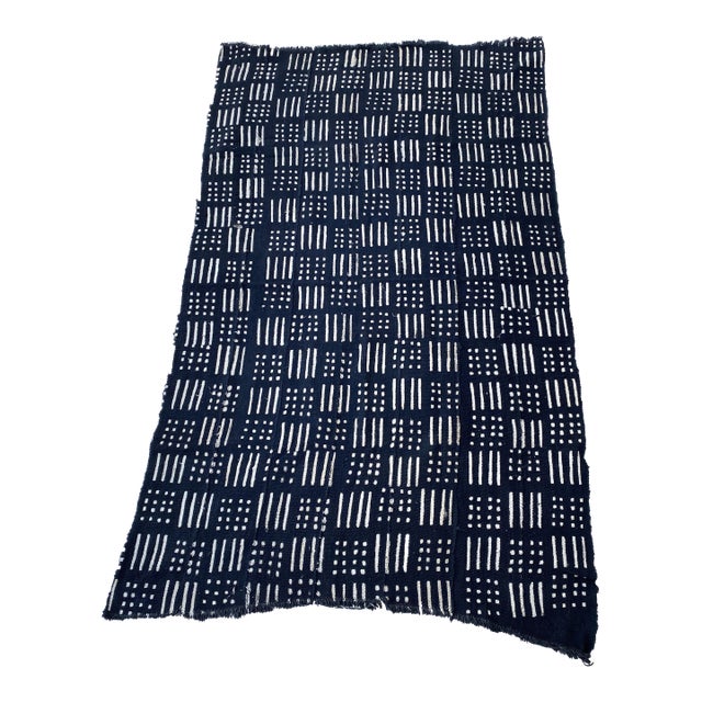 African Black and White Mud Cloth Textile Mali 58" by 35" For Sale