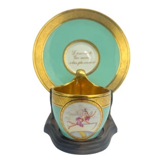 KPM Berlin Turquoise "Love Message" Cup & Saucer With Gilt, C. 1860–80 For Sale