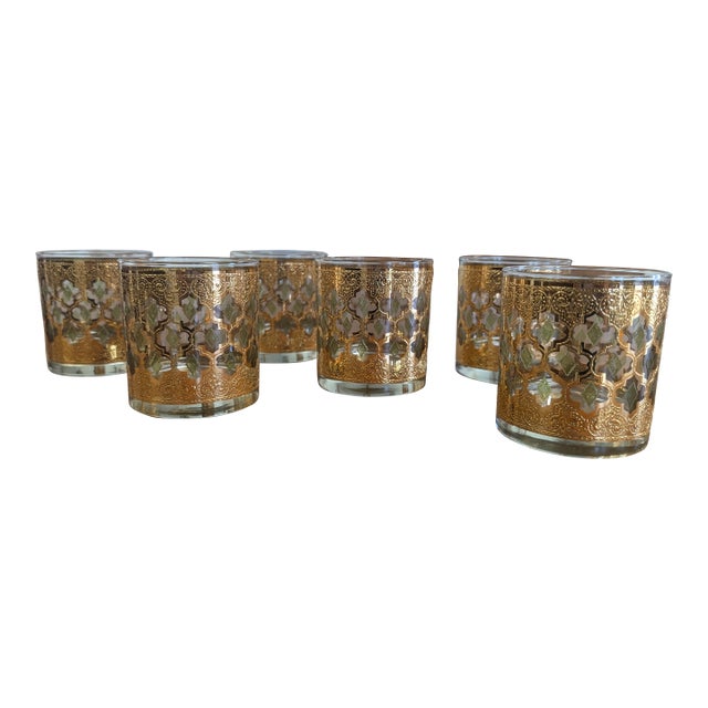 1960s 22k Gold Culver "Valencia" Old Fashioned Cocktail Glasses- Set of 6 For Sale