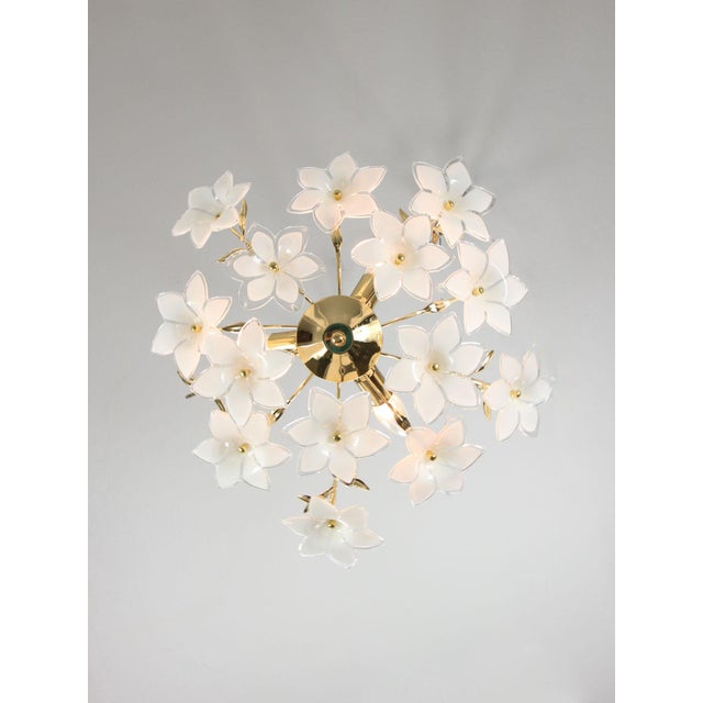 Goldenrod Vintage Italian Murano Glass Flower Chandelier, 1980s For Sale - Image 8 of 16