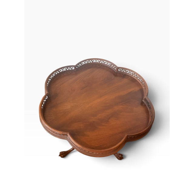 Vintage Mahogany Quatrefoil Occasional Table With Pierced Gallery & Carved Tripod Base For Sale In Boston - Image 6 of 13