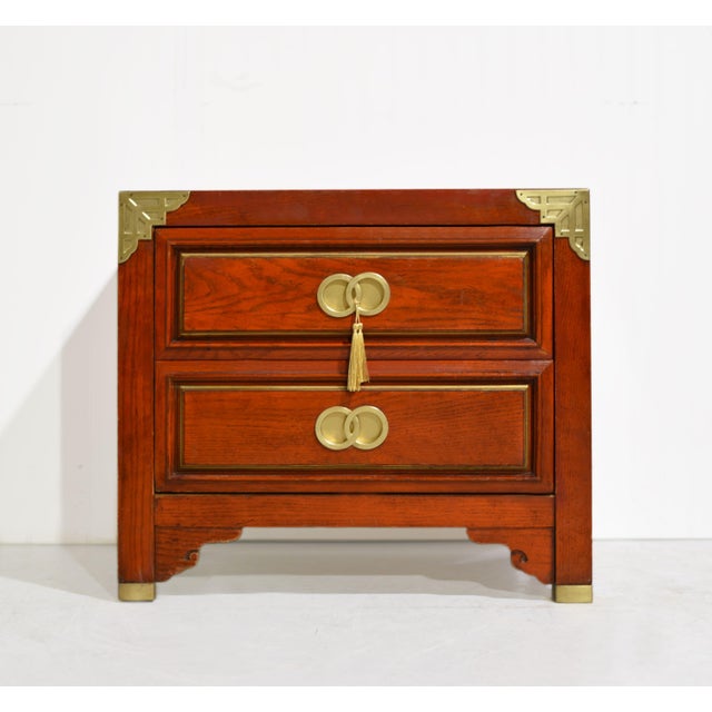 Thomasville 1970s Campaign Chinoiserie Nightstand by Huntley for Thomasville, Double-Ring Hardware For Sale - Image 4 of 9