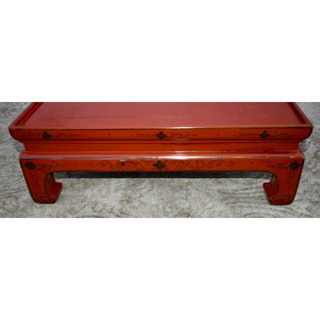 Antique Wood Trunk Table Vintage Chinese Red Lacquer Asian Stand Coffee For Sale - Image 4 of 12