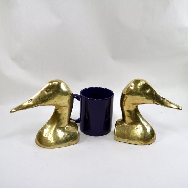 Metal 1960s Solid Brass Canvasback Duck Bookends-a Pair For Sale - Image 7 of 10