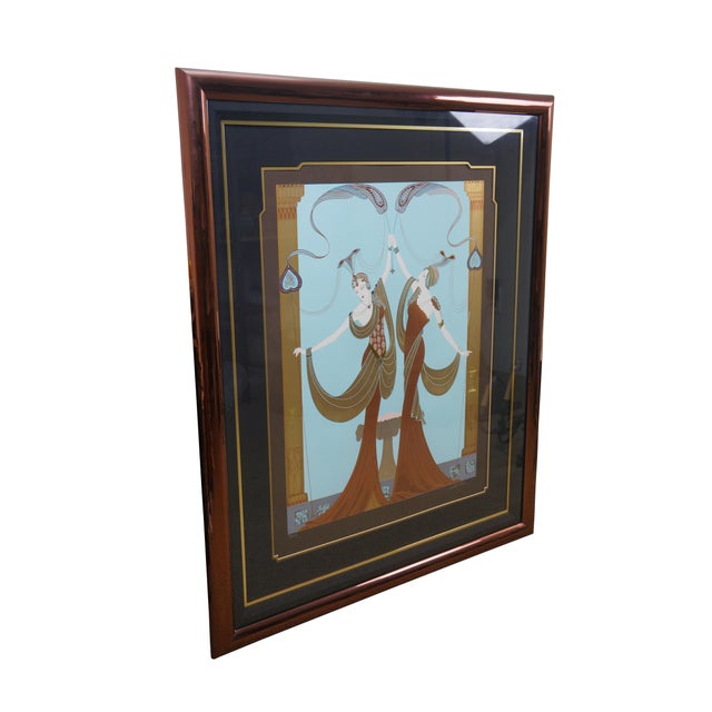 Very large and impressive 1991 serigraph print titled "Triumph" by Lillian Shao. Depicts a pair of female figures in...