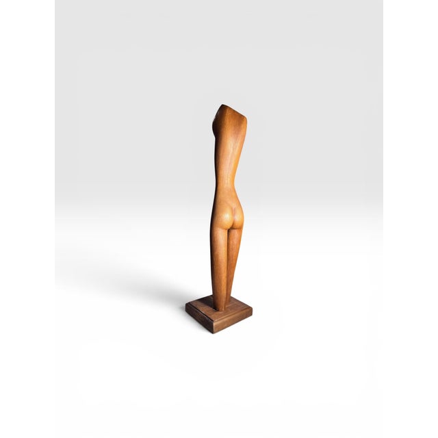 Vintage Hand-Carved Modernist Nude Female Wood Sculpture, 32”h For Sale - Image 9 of 12