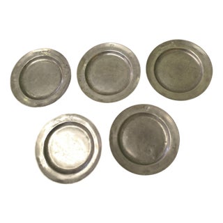 Antique Pewter Chargers Embossed with Crown Over D, Set of 5 For Sale