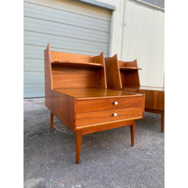 Kipp Stewart for Drexel Pair of Two-Tier Step-Down Nightstands With Two Drawers. Love the classic Kipp Stewart white...