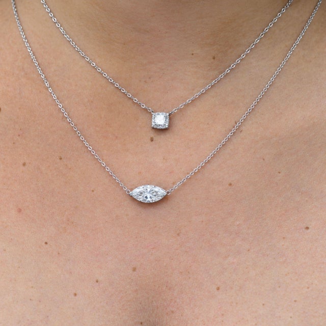2020s 2 Carat Marquise Lab Diamond 14k East West Solitaire Floating Necklace For Sale - Image 5 of 5