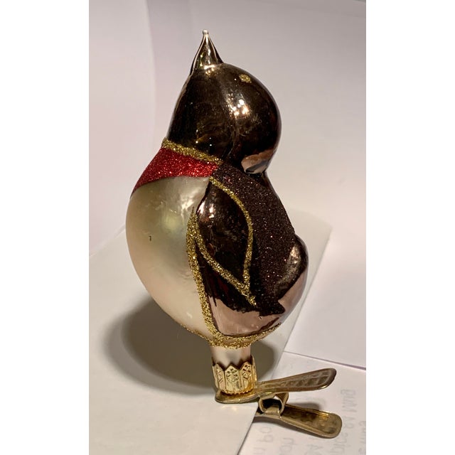 Vintage 1970s Songbird Clip-On Hand Blown Christmas Ornament With Gold Micca For Sale - Image 4 of 11