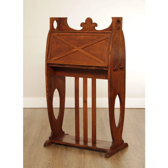 High Quality American Made Craftsman Era Oak Wood Writing Desk, Drop Front with Interior Storage and Organization,...