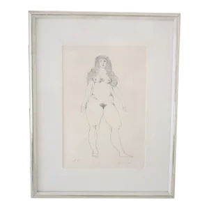 Early 20th Century Framed Drawing of a Nude Woman by Leonard Baskin Signed Artist Proof