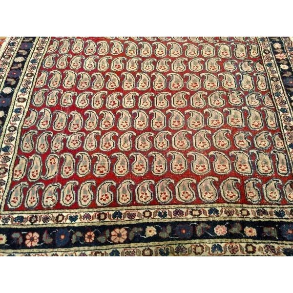 Textile Vintage Persian Malayer Area Rug, Allover Paisley Pattern, Red & Navy, 3’ X 3’ For Sale - Image 7 of 7
