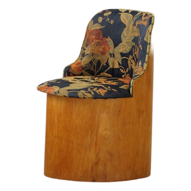 Swedish Stump Chair in Pine and Floral Upholstery, 1960s For Sale