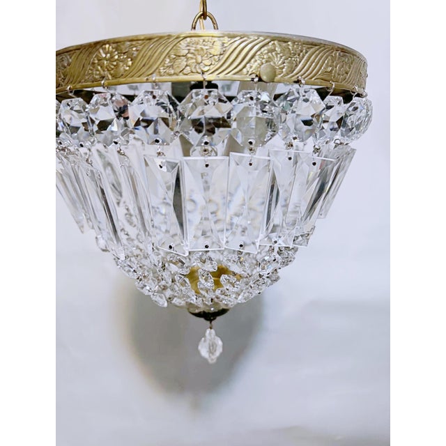 Vintage Neoclassical Brass Tiered Crystal Basket Chandelier For Sale - Image 9 of 9