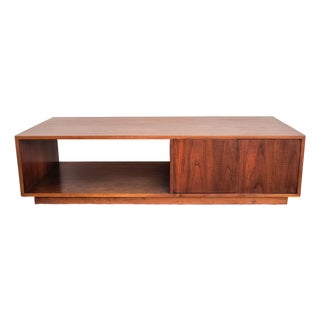 1960s Mid-Century Modern Minimal Walnut Cabinet Coffee Table For Sale