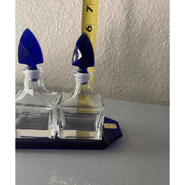 Mid 20th Century Nachtmann Crystal Sapphire Blue Perfume Decanter Set With Tray & Box MCM Vintage For Sale - Image 5 of 10