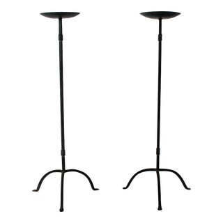 Pair of Vintage Wrought Iron Candle Holders For Sale