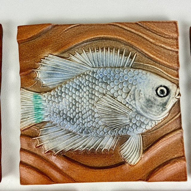 Set of 5 Natalie Surving Studios Fish Design Architectural Ceramic Tiles For Sale - Image 9 of 10