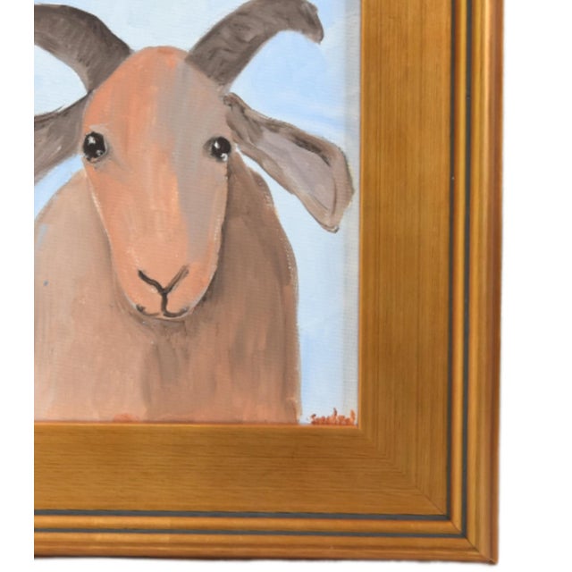 Charming folk art, goat billy goat portrait study, oil painting on artist canvas panel. Signed by the artist "Swanson" in...