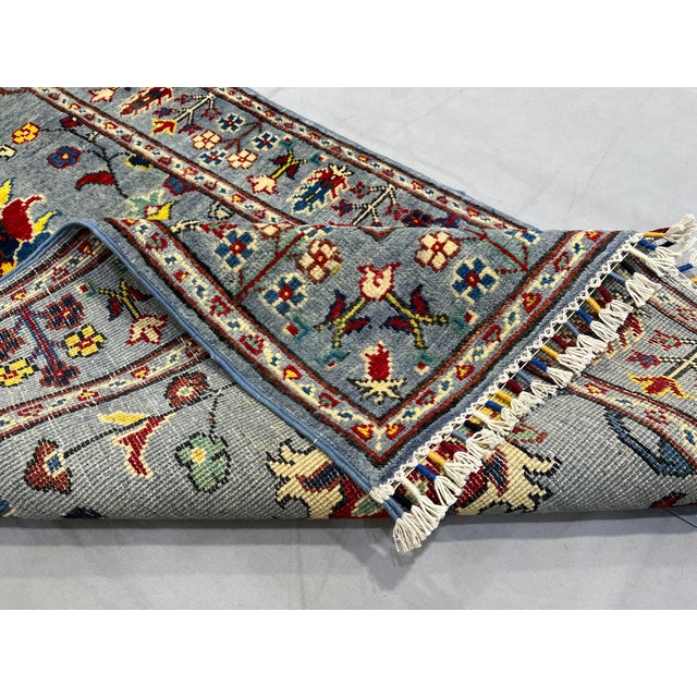 Blue Gray Persian-Style Floral Wool Runner Rug, Natural Dyes, 2'9" X 9'7" For Sale - Image 12 of 14