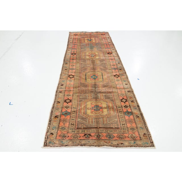 Textile Light Brown Vintage Heriz Wool Rug With a Tribal Pattern in Peach Color For Sale - Image 7 of 11