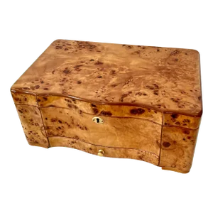 Mid 20th Century Burl Maple Italian Humidor with Drawer and Interior Divider