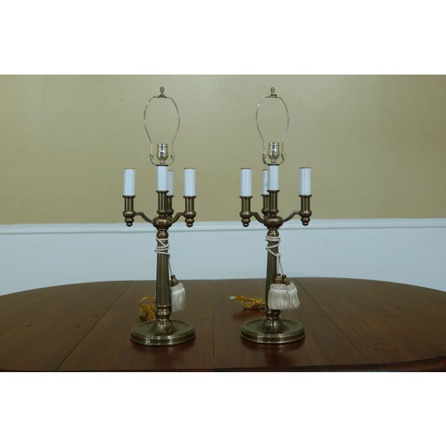 Stiffel Brass Regency Style Table Lamps - a Pair For Sale - Image 9 of 9
