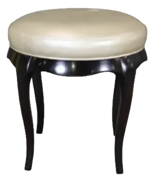 Barbara Barry for Baker Round Vanity Stool With Leather Upholstery and Sculpted Wood Base