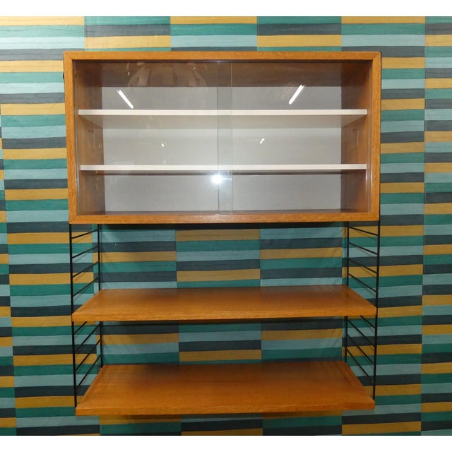 Mid-Century Modern Teak String Shelving Unit with Display Cabinet and Black Ladders by Kajsa & Nils Nisse Strinning for String, Sweden, 1960s For Sale - Image 10 of 10